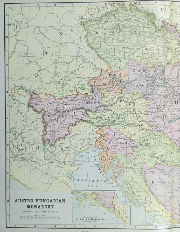 Mapa Vintage 1901 AUSTRIA HUNGRÍA 22"x14" ~ Antiguo Antiguo Original VIENA BUDAPEST Foto 3 de 4