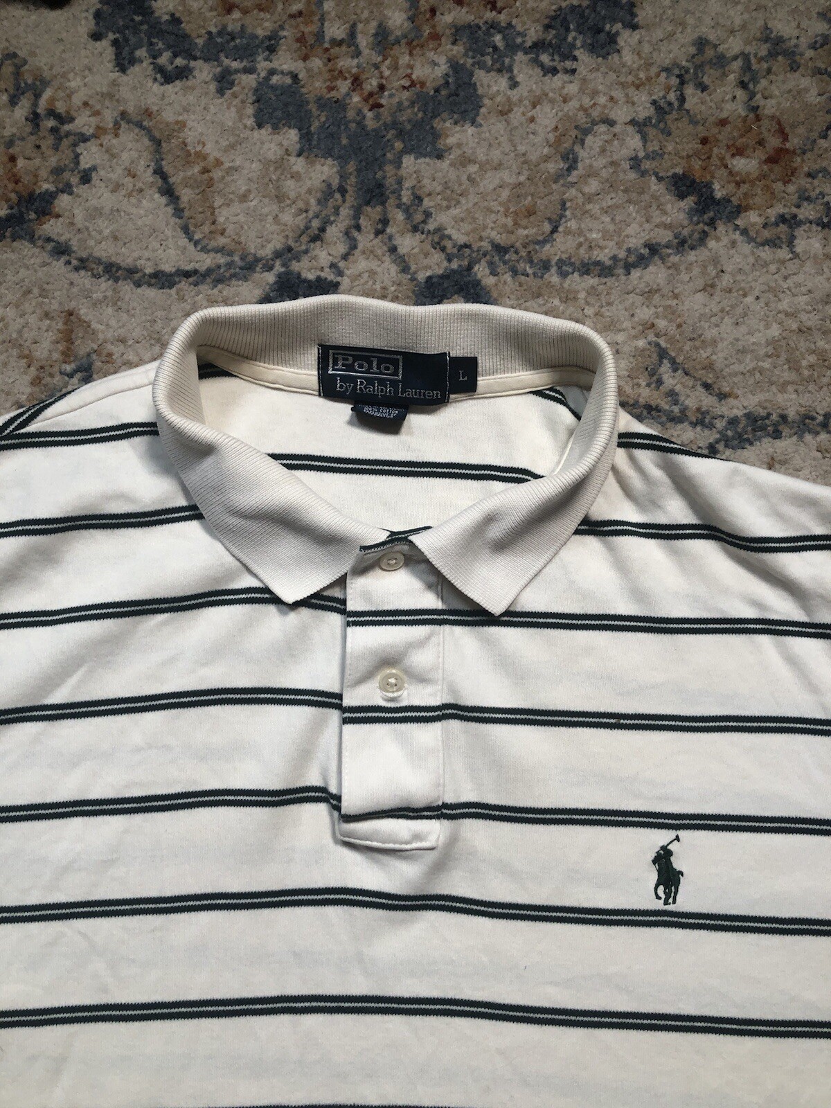 Polo Ralph Lauren camicia uomo L bianca verde a righe manica corta preppy pony