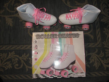 CLEAN Vintage Roller Derby White Hot Pink 4 Wheel Quad Skates Women  s Size 7-8