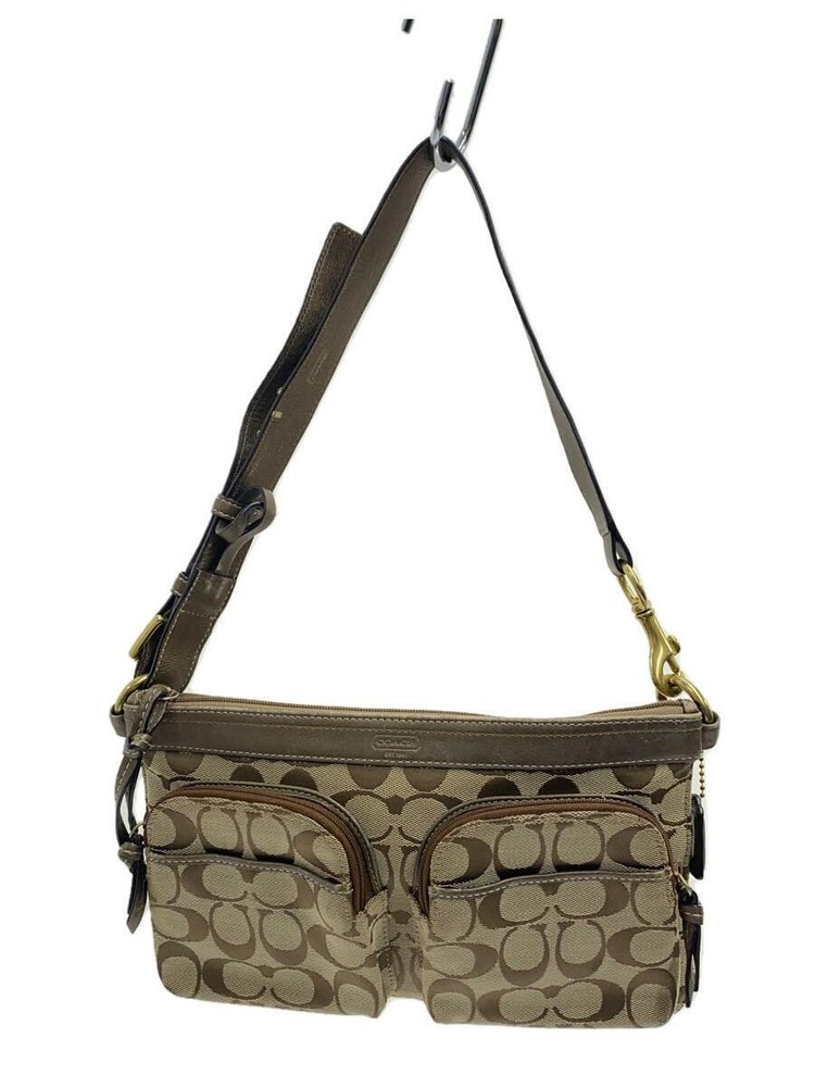 COACH Coach Shoulder Bag Canvas BRW Total Pattern Zipper Discoloration, Leather