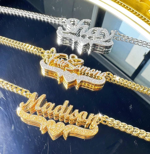 Personalized Double Layered Name Frosted Necklace Custom Stainless Steel Jewelry