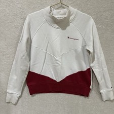 Champion Sweatshirt Womens Size Medium Chevron Mock Neck Logo Retro Red White