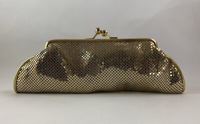 Whiting & Davis Gold Vintage Glomesh & Leder Handtasche Kettenriemen Goldfutter