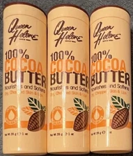 3 Pack Queen Helene 100% Cocoa Butter Stick - For Skin & Lips - 1 OZ Each