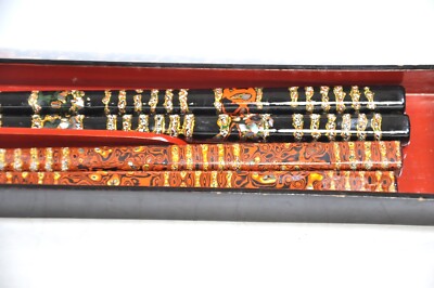Vtg Showa Era Japanese HASHI Set 2pcs lacquerware chopstick with