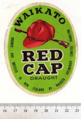 New Zealand Beer Label - Waikato Brewery - New Zealand - Red Cap Draught