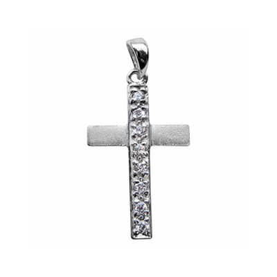 Authentic 925 Sterling Silver Satin-Polish Cubic Zirconia Roman Cross ...