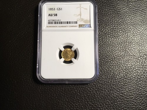 1.00 1853 Liberty Gold Coin NGC AU 58 Lots Of Mint Luster