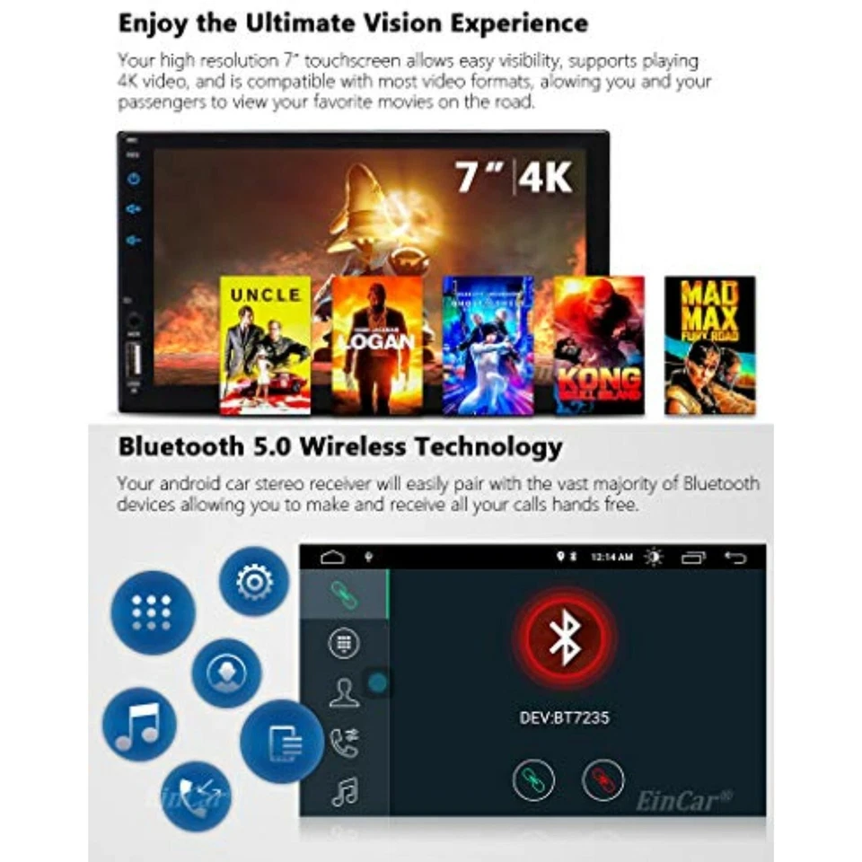 Quad 4 Core Android 10.0 16GB 7" Double 2DIN Car GPS Navigation Stereo Radio Cam - Image 2 of 4