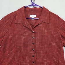 Christopher & Banks Top Womens Lg Red Plaid Snap Dress Shirt Career Cottagecore