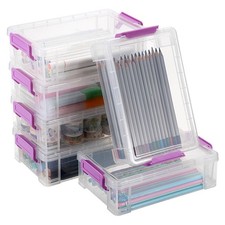 6 Pack Extra Large Capacity Plastic Pencil Box Stackable Clear Pencil Case Cr...
