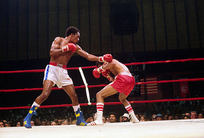 Sugar Ray Leonard, left, fights Willie Rodriquez, right, in a sche- Old Photo 13