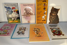 Vintage Lot 8 Greeting Cards Cats Dogs people Retro MCM Birthday Great Colors