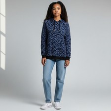 Victorias Secret Blue Leopard Print Hoodie XS Longline Pullover Animal Cozy