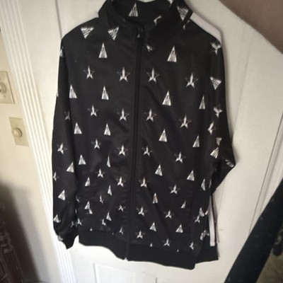 Men's Black Full Zip Track Jacket 2XL Stand-Up Collar Star Graphic Polyester