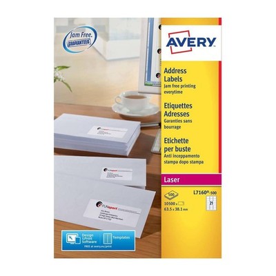 Avery weiß 63,5 x 38,1 mm selbstklebende Laser Adressetiketten - 21 pro Seite - 5