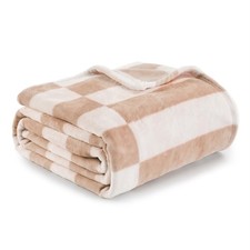 Brown Checkered Fleece Throw Blanket For Bed Soft Fuzzy Throw 50x60 In
