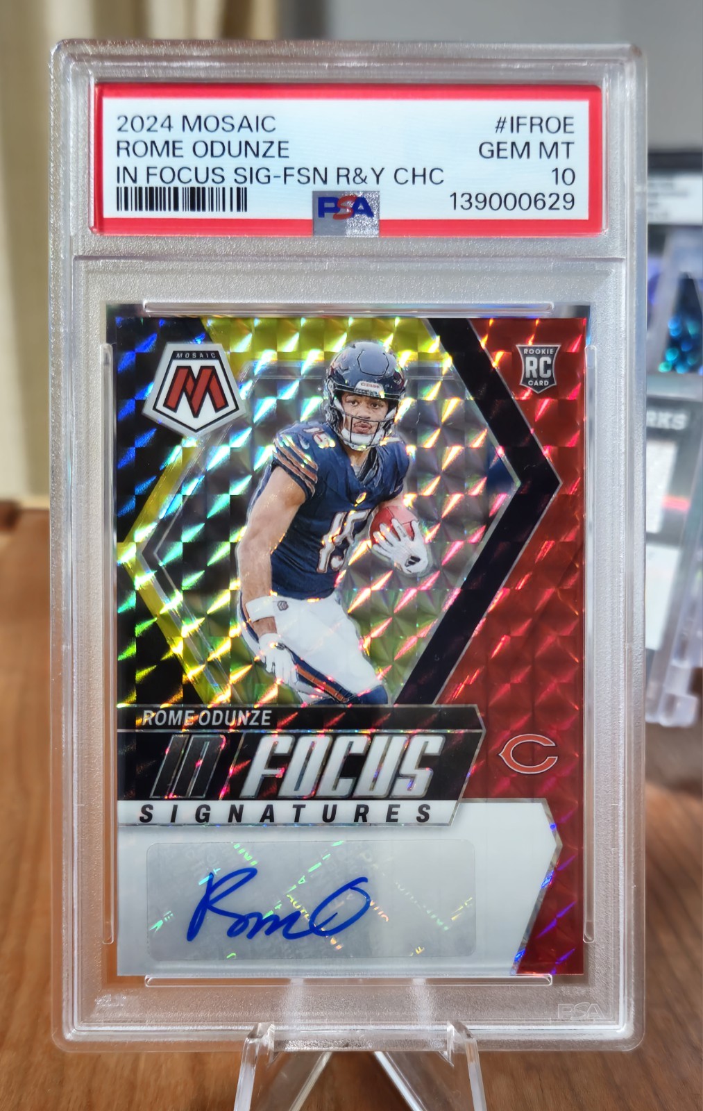 Rome Odunze 2024 Mosaic Choice Red & Yellow Fusion In Focus RC Auto PSA 10