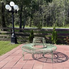 Full Round Tree Surround Garden Bench with Old Green Painted Steel 55 Inches