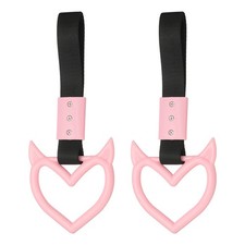 2 Pcs Evil Heart Shaped Car Handle Straps, Pink Black Strap