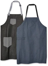 Unisex-Adult's Pair of Denim Bib Aprons, Dark-Gray/Blue, One Size