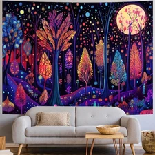 Amtoodopin Blacklight Forest Tree Tapestry UV Reactive 59.1L x 51.2W, 