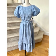 NWT ASTR Baby Blue Puff Sleeve Milkmaid Cottage Midi Backless Dress
