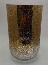 Gold Silver Crackle Glass Hurricane Cylinder Vase Candle Holder Ombre Metallic