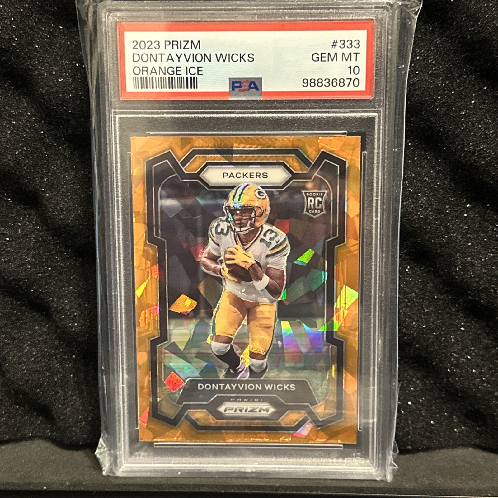 2023 Panini Prizm - Rookies Orange Ice Prizm #333 Dontayvion Wicks PSA 10