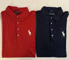 Two Polo Golf Men’s Large Cotton Greenbrier Classic Shirts (Solid Red & Blue)