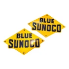 Set Blue Sunoco Porcelain Pump Plate Signs / PetrolianaPetro Wall Sign / Vintage
