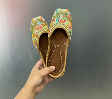 Women ethnic Bellies Punjabi Wedding Jutti mojari US size 5-10 gold leaf flat