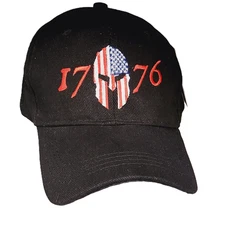 1776 Molon Labe American Flag Embroidered Black Cap