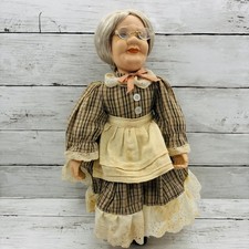 Vintage Grandma Doll Elderly Woman Ceramic Head Hands Glasses Collectible 15"