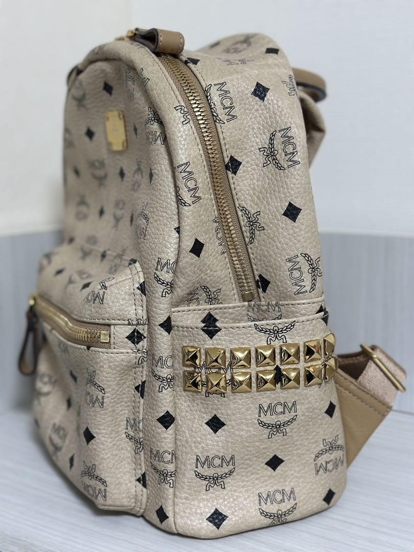 MCM Backpack Beige Logo Pattern Studs - image 2