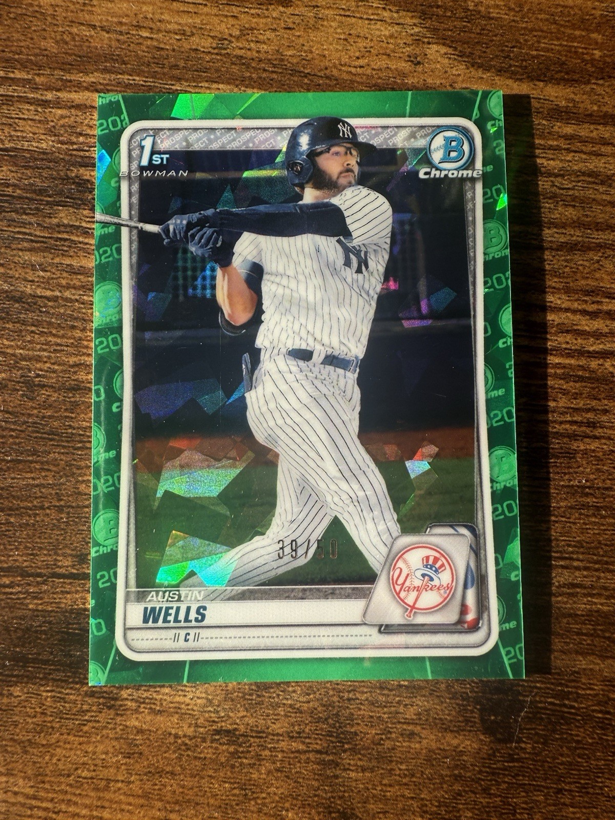 2020 Bowman Chrome Sapphire 1st #46/50 Austin Wells Green Refractor Pre Rookie
