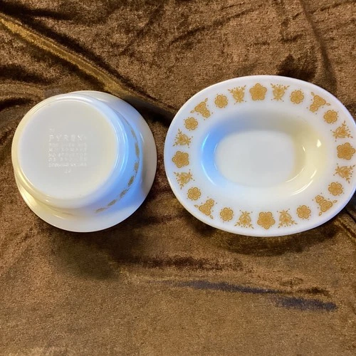 Vintage Pyrex Pieces - Butterfly Gold - Butter Tub,  Under plate For Gravy