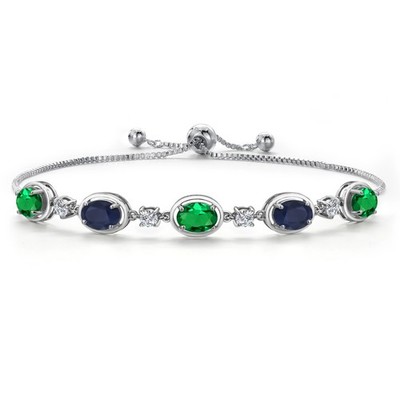 925 Sterling Silver Nano Emerald and Sapphire and Lab Grown Diamond Bracelet