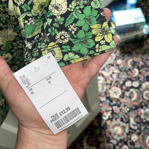 BNWT Zara ladies Bright Emerald Green Flower Power Collered Shirt Dress Medium - Picture 9 of 16