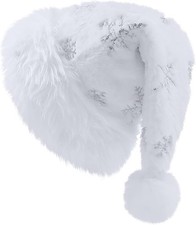 Sequin Snowflake Santa Hat for Adults Plush Christmas Holiday Party Hat