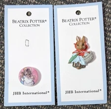 Vtg Figural Buttons Beatrix Potter Mrs. Rabbit, Hunca Munca Mouse 1976 JHB