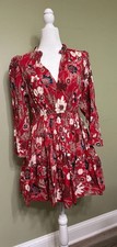 Ulla Johnson Liv Dress Red Floral Long Sleeve Mini Dress Women's Sz 4-6