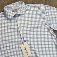 Collars and Co Men Dress Collar Stretch Polo Shirt Size S Thin Blue Check Office