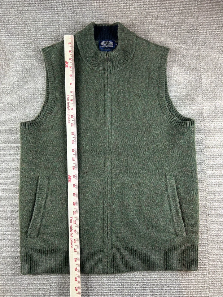 Pendleton Washable Wool Vest Green Knit Full Zip Fleece Lined Mens Medium - Image 2 of 4