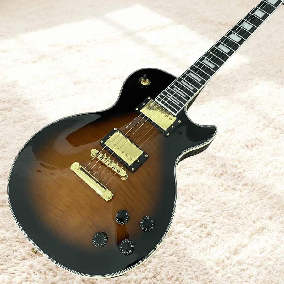 Les Paul Custom Electric Guitar  Gold Hardware Light Brown Tiger -Striped Finish - Image 2 of 4