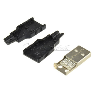 10Pcs USB2.0 Type-A Plug 4-pin Male Adapter Connector jack&Black Plastic Cover
