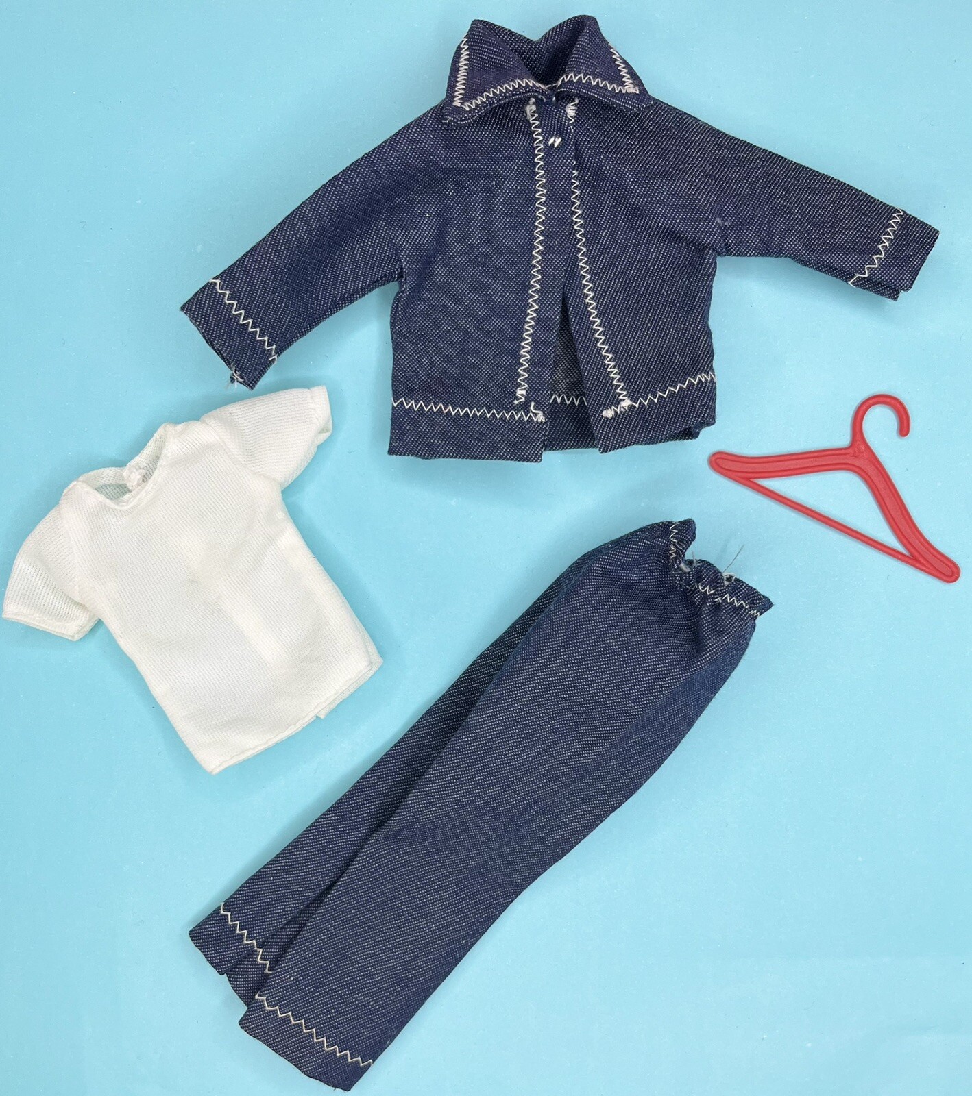 Vintage Fashion Doll Clone Jacket Top Shirt Pants Outfit Blue Clothes Fit Barbie