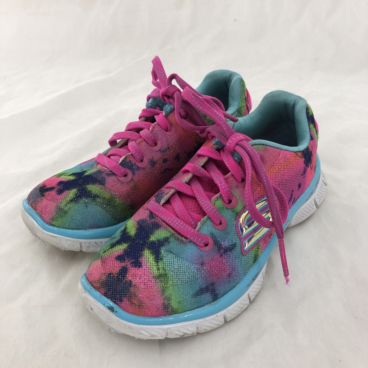 Kids Girls Size Skechers Tie Dye Rainbow Lite Weight Sneakers Shoes