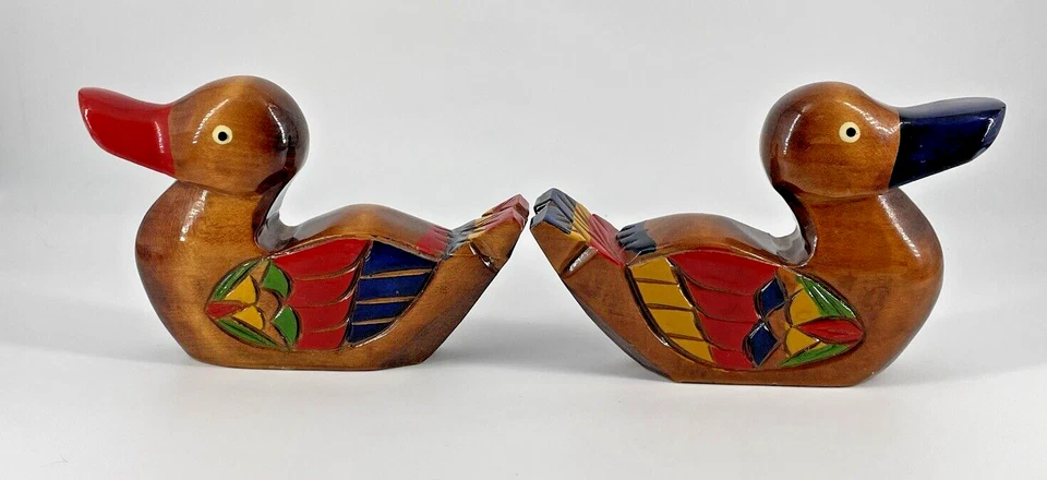 Juego de 2 adornos artísticos señuelo de pato de madera patitos decoración albergue Foto 3 de 4