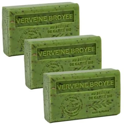 MAISON DU SAVON French Soap, Crushed Verbena Organic Shea Butter, Savon de Marseille 3x125g Bars